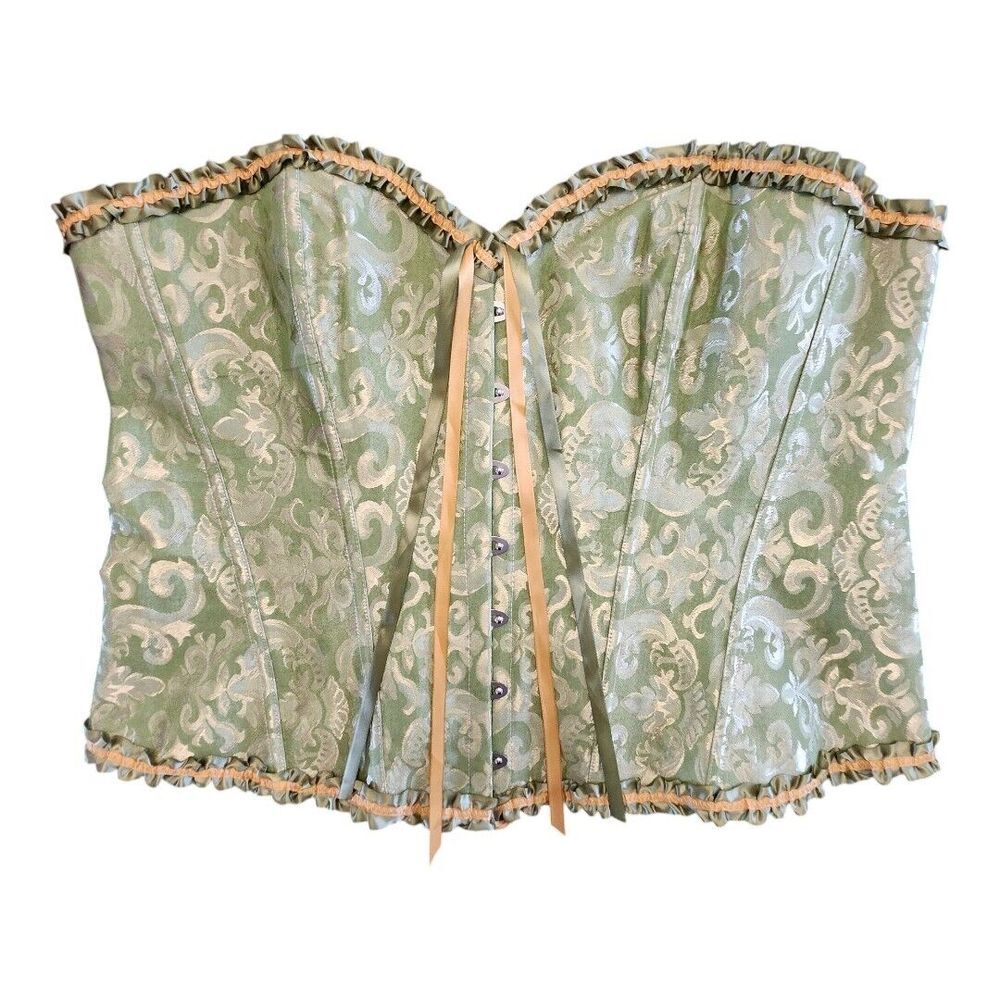 S. Enchanting Women's 6XL Green Brocade Lace Up Corset NWOT Bodycon Peasant‎